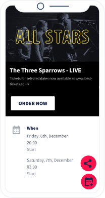 A QR Code landing page with detailed event info about a band’s concert tours.