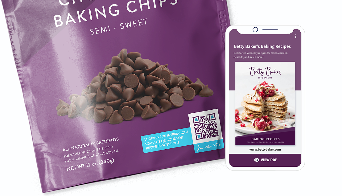 ダウンロード可能な PDF ファイルを含むランディングページが付属した QR コードを費財パッケージに載せるアイデア